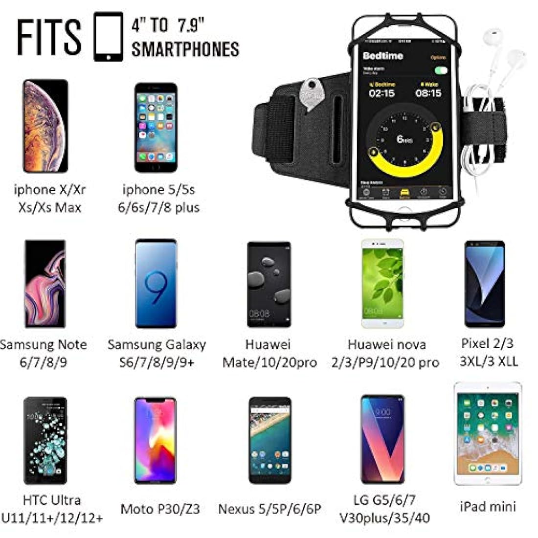 Brazalete deportivo ligero para celular universal Negro