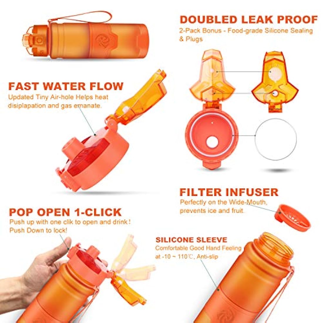 Botella de agua deportiva Zorri, 13.5, 17, 23.6 onzas