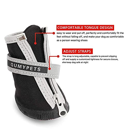 QUMY - Zapatos para perros pequeños, cachorros, botas para el pavimento caliente, botas de nieve para el invierno, con tira reflectante, suela de goma antideslizante, 4 unidades