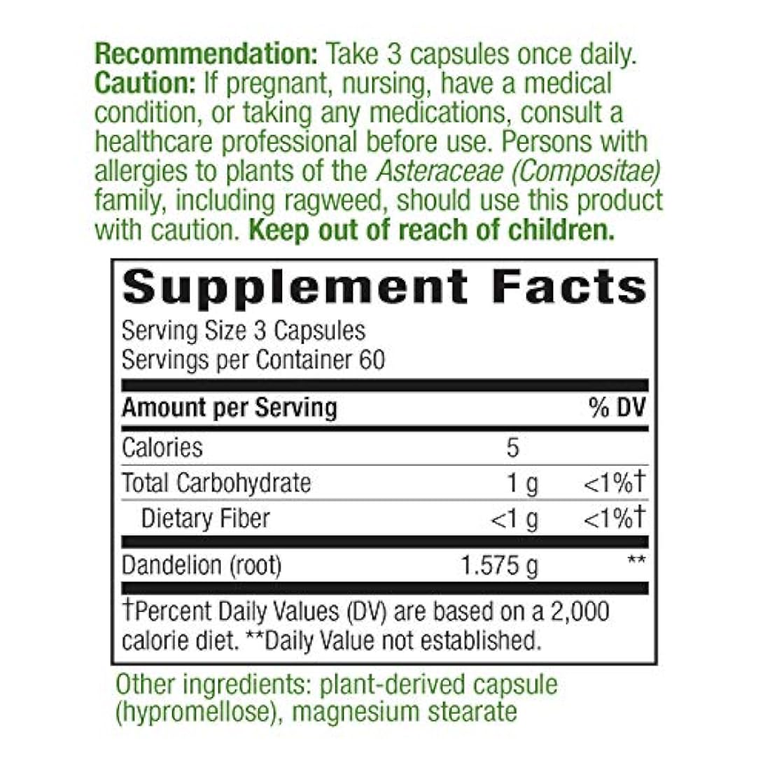 Nature's Way - Raíz de diente de león 525 mg / 0.02 pulgadas