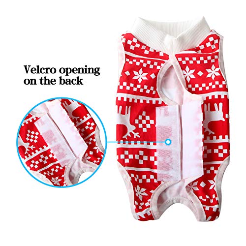 Accesorio traje de recuperación para gatos para heridas abdominales o enfermedades de la piel, alternativa de cuello electrónico para gatos y perros, después de la cirugía, traje de pijama (pequeño, rojo navideño)