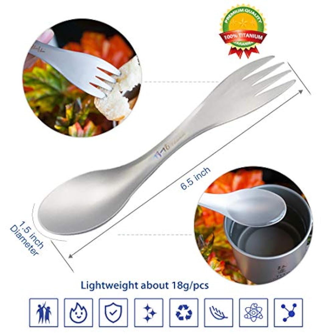 Cuchara de titanio para acampada al aire libre