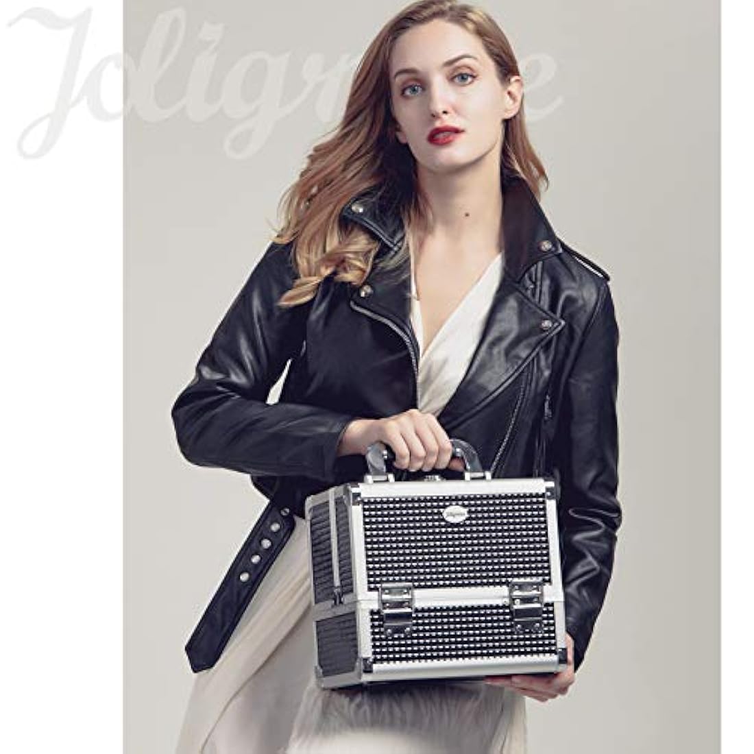 Maletín organizador de maquillaje con espejo marrón