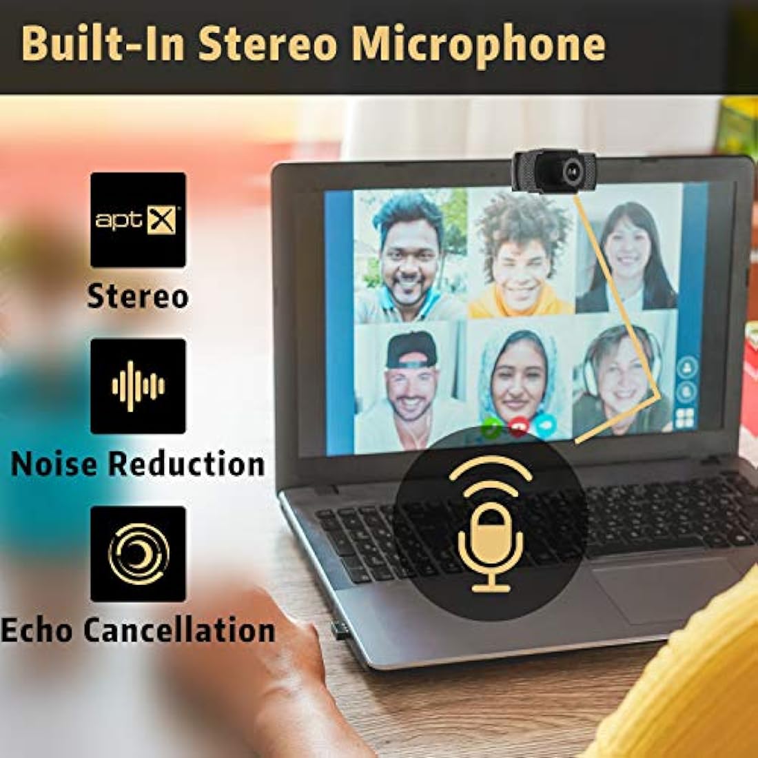 Cámara web HD 1080P con micrófono, septekon Streaming
