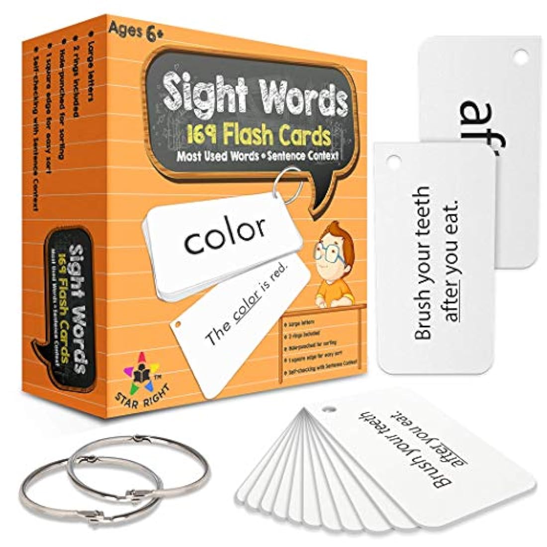 Tarjetas Star Right Sight Words, 169 palabras de vista