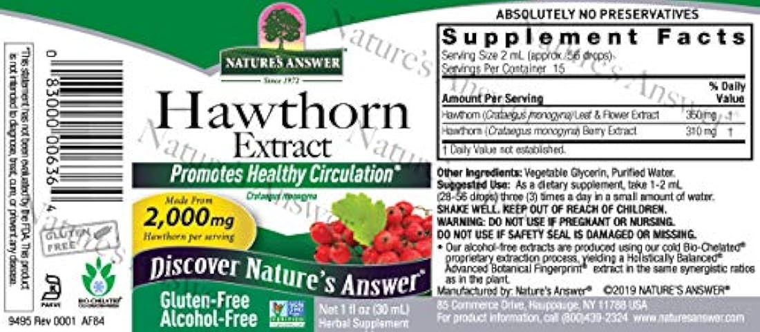 Nature's Answer Extracto de espino de espino sin alcohol