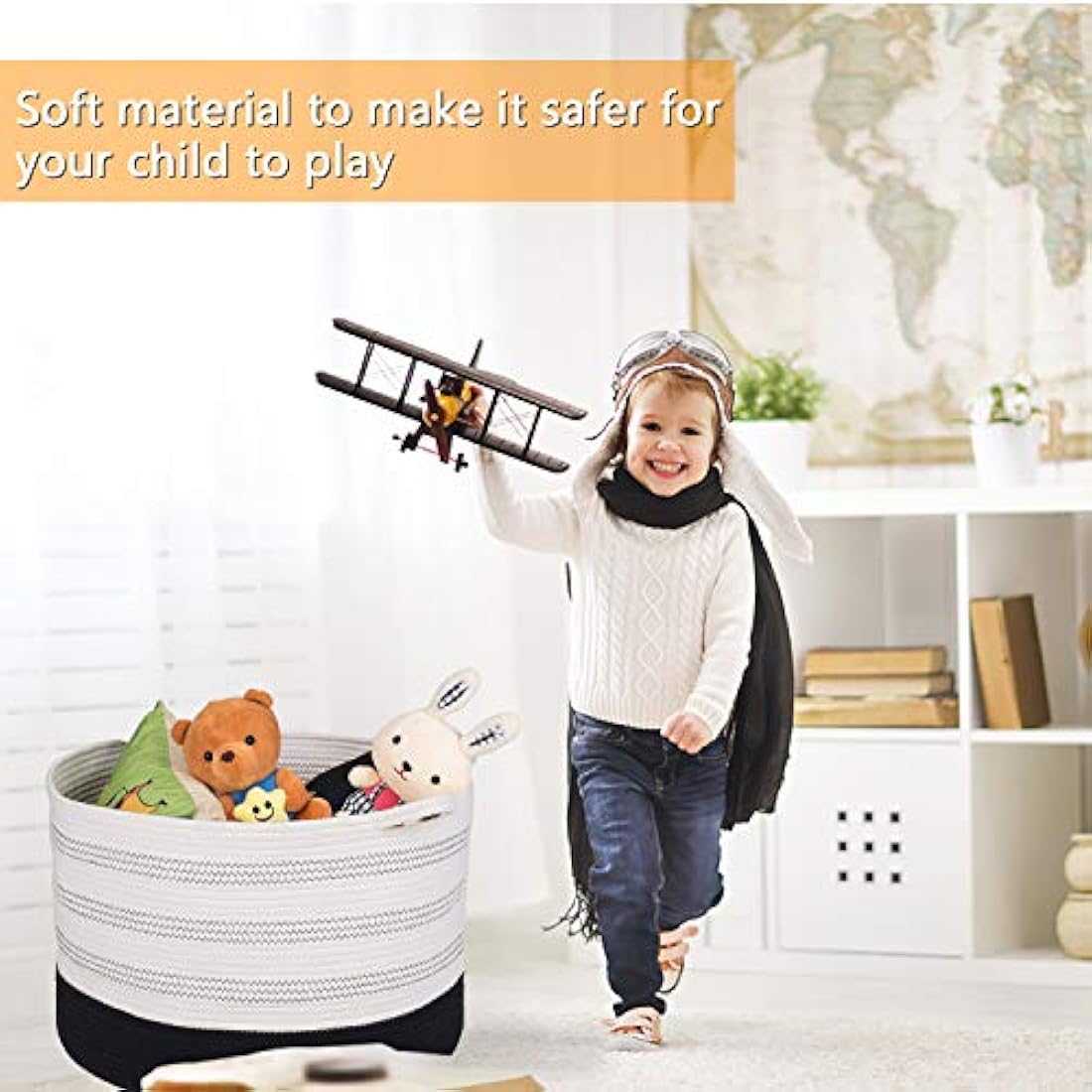 Cesta de almacenamiento extra grande - 22 X 22 X 14 XXXL Cesta de almacenamiento de juguete extra grande - Cesta de lavandería tejida con asas - Cesta decorativa extra grande para mantas, redonda, suave, para sala de estar para niños