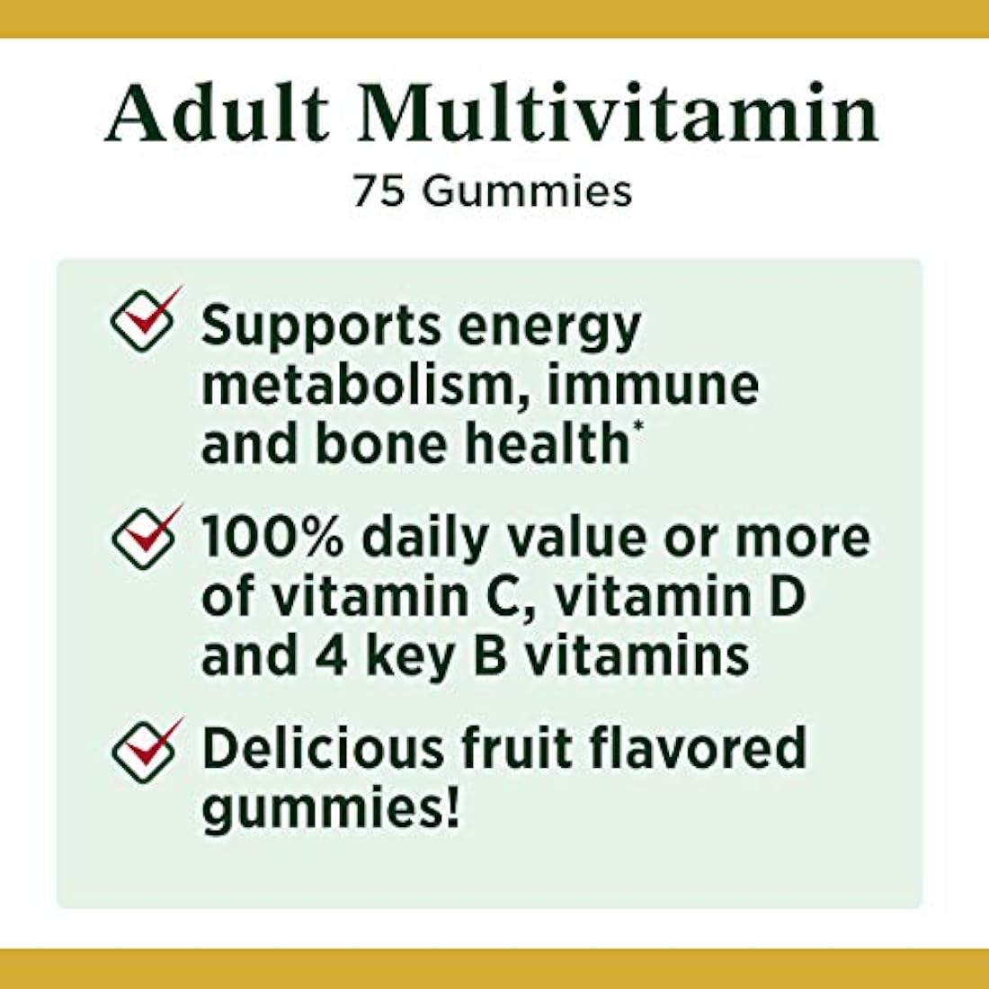 Multivitamínico para adultos de Nature's Bounty, suplemento de vitaminas, necesidades nutricionales diarias, sabor a frutas, 75 gomitas