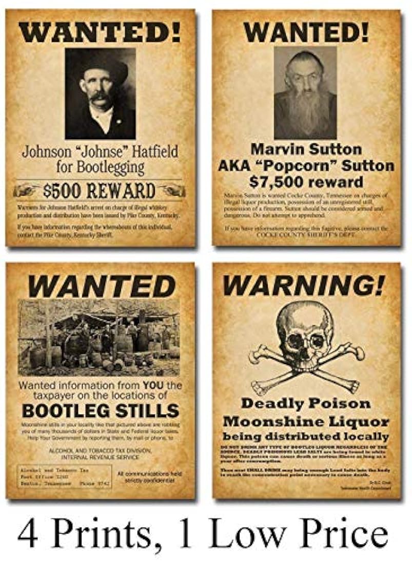 Bootleggers Wanted Art Prints - Conjunto de cuatro fotos