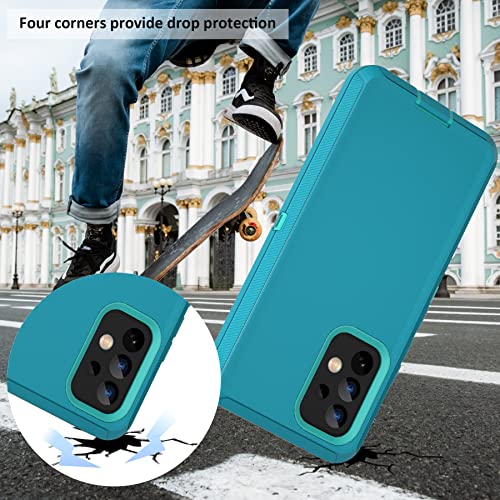 Funda compatible con Samsung Galaxy A53 5G, con clip para cinturón, resistente, resistente a prueba de golpes, protección de cuerpo completo, con función atril, para Samsung Galaxy A53 5G (verde azulado y azul claro)