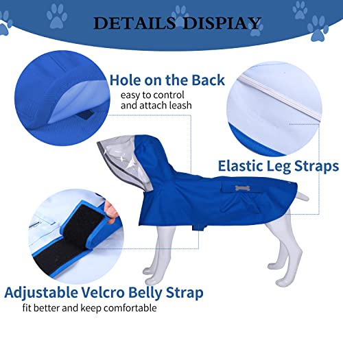 Impermeable impermeable para perros, ajustable, reflectante ligero para lluvia para mascotas con capucha poncho (azul, pequeño)