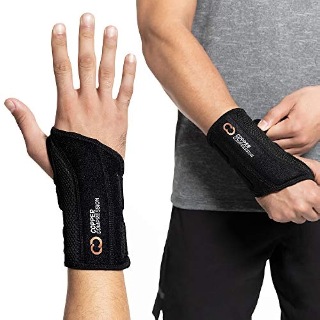 Muñequeras de compresión ajustable ambas manos, color negro