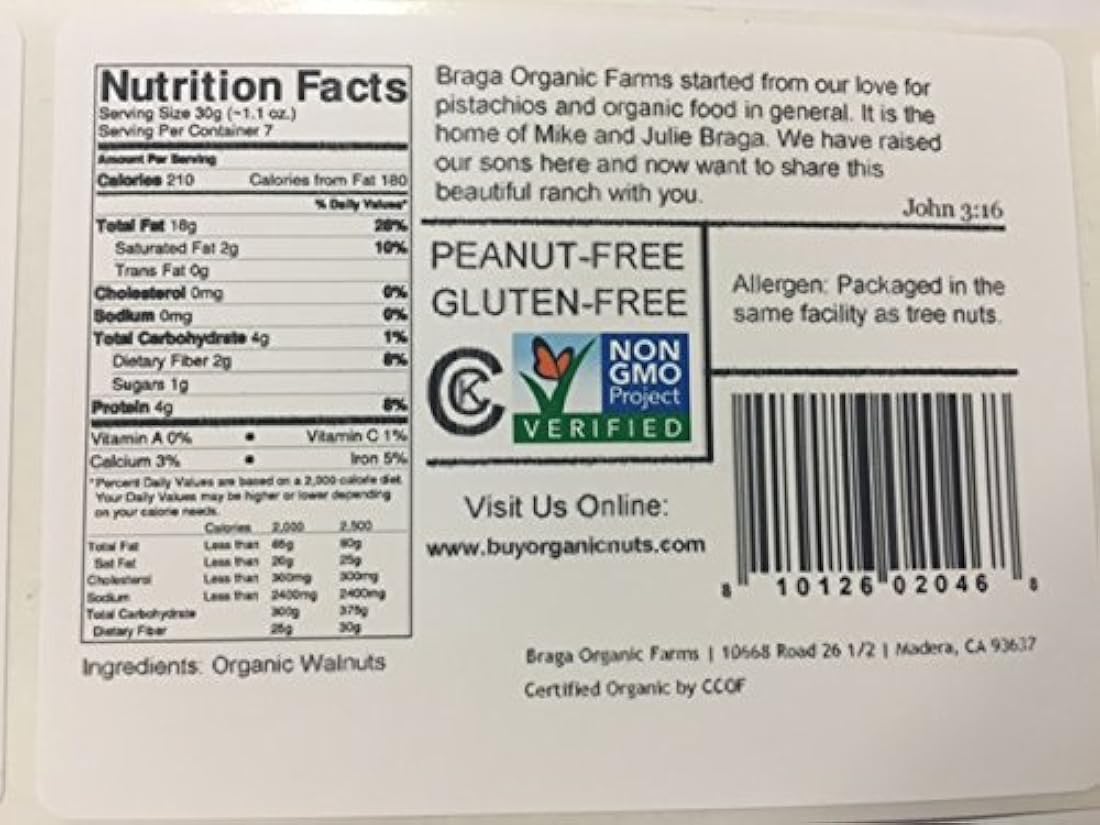 Braga Organic Farms nueces orgánicas, 2 libras