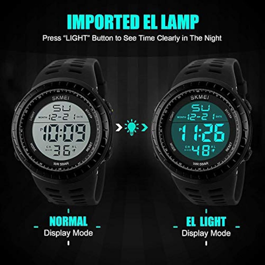 Reloj deportivo digital hombre,pantalla LED,esfera grande