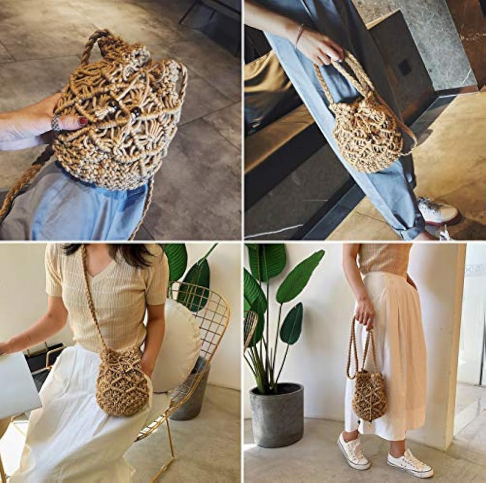 Bolso de mano de paja para mujer, tejido de malla