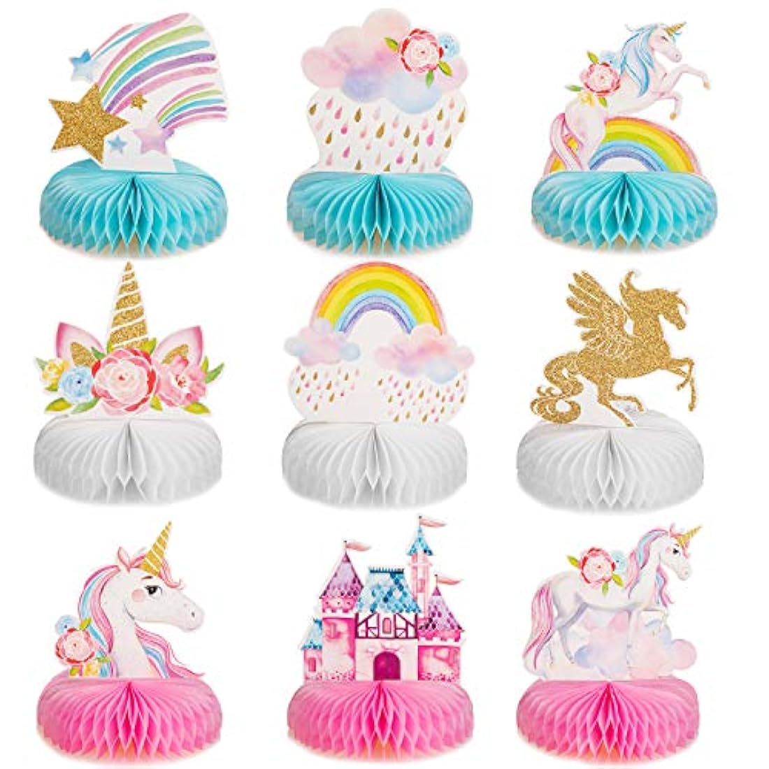 Outus 9 piezas de decoración de mesa de unicornio arcoíris