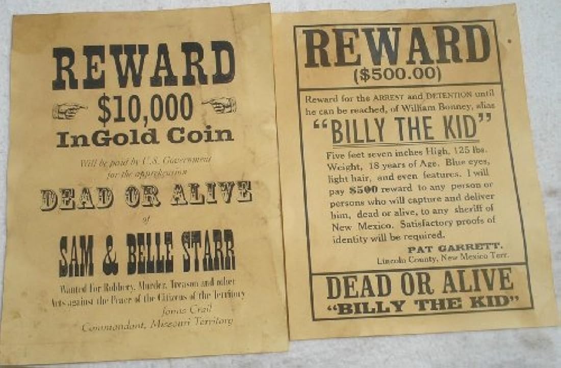 Juego de 12 pósteres de recompensa Old West Wanted