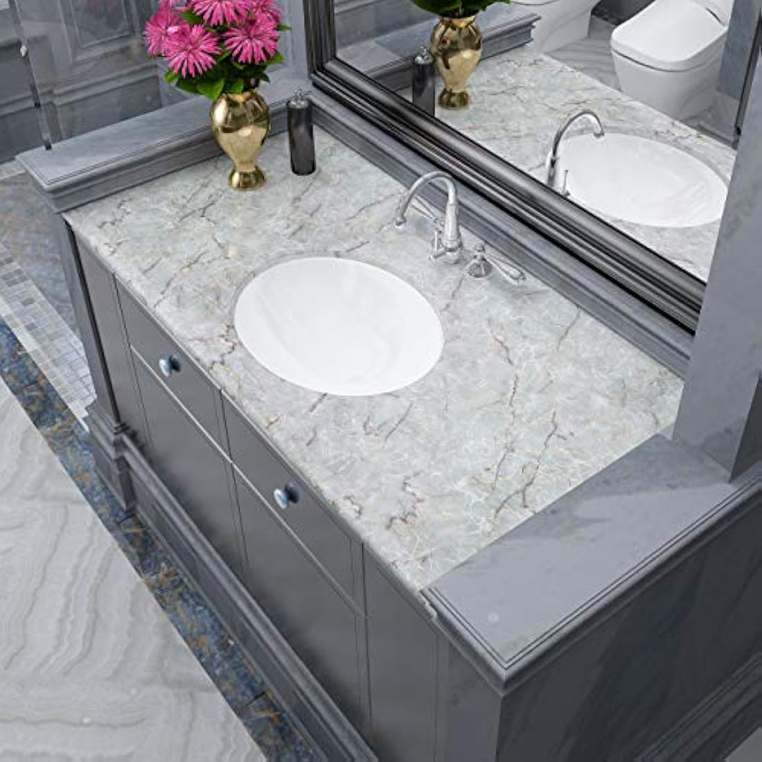 papel de contacto de mármol cian y azul de 16.0 x 24.0 in