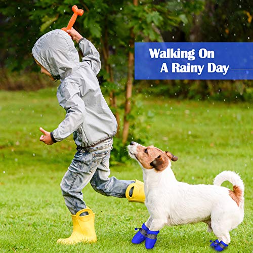 4 juegos de zapatos impermeables para perro, botas de lluvia y nieve, transpirables, protectores de patas, antideslizantes, botas de perro de suela suave con cordón ajustable para perro
