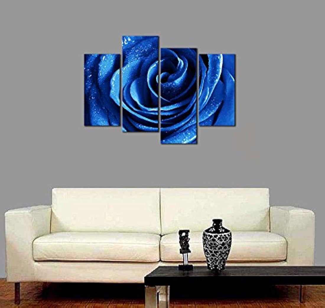 Cuadro decorativo de 4 pligues para pared floral, azul