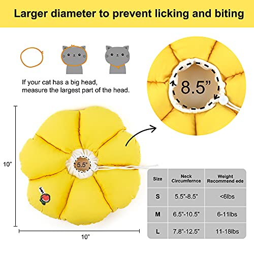 HiDREAM - Collar de cono de gato, bonito collar isabelino impermeable para gatos, antimordeduras, curación de heridas, collar de recuperación de gatos, flor amarilla, estilo para todas las estaciones