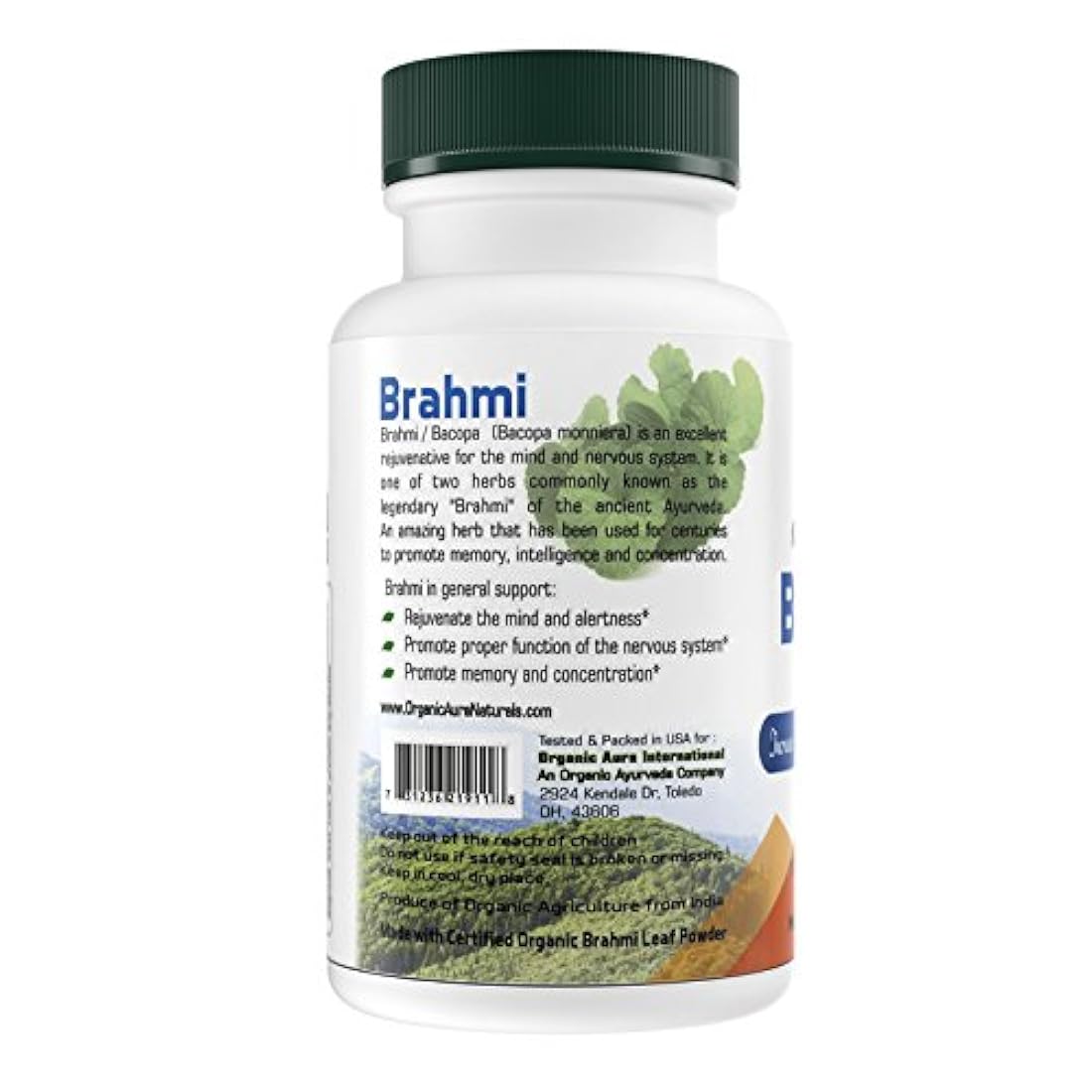 Cápsulas de Aura Brahmi orgánicas certificadas (Bacopa). 100