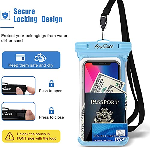 ProCase Funda universal impermeable para teléfono compatible con iPhone 13 Pro Max Mini, 12 11 Pro Max XR XS X 8 7 6S Plus SE, Galaxy S21 S20 S10 S9 Note 10 9 Pixel hasta 7 pulgadas, paquete de 2, negro/azul