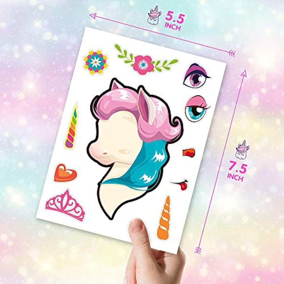 Mocoosy - 48 pegatinas de cara de unicornio para niños