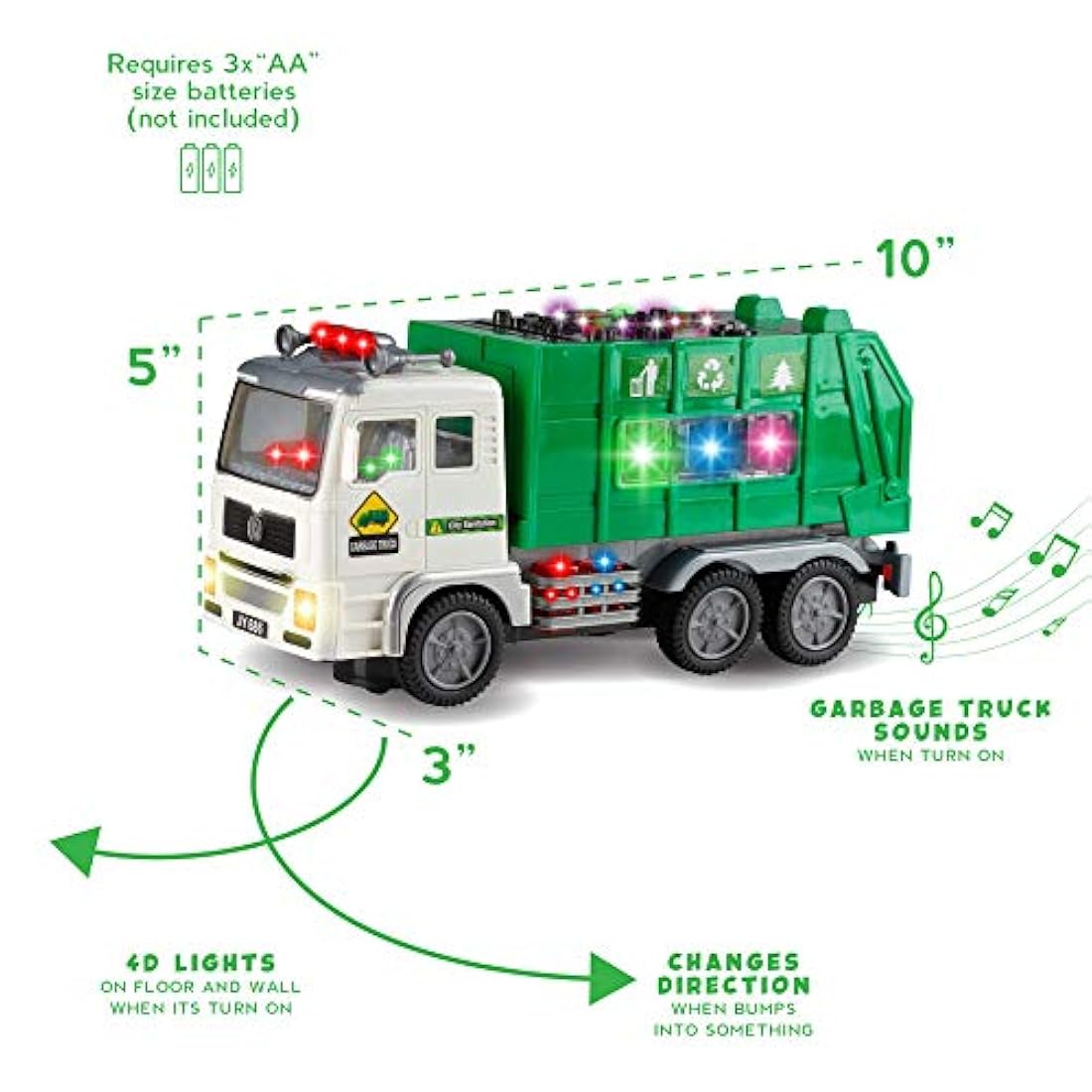 Camión de basura de juguete para niños con luces y sonidos