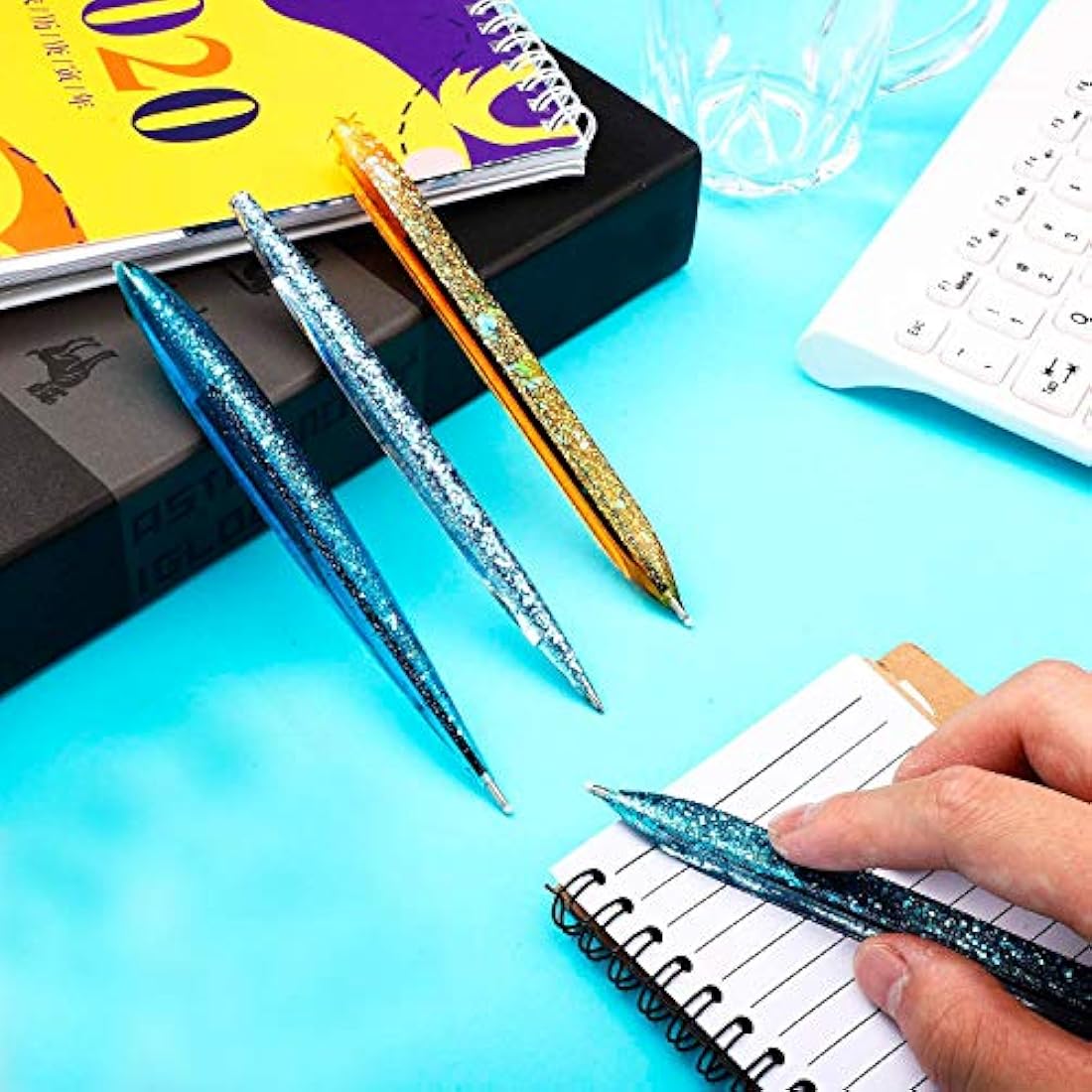 BuQiuRen - Molde de silicona para bolígrafos y bolígrafos de resina de 3 piezas con forma de bolígrafo de epoxi y 45 bolígrafos de recarga, para hacer manualidades con bolígrafos y velas, herramienta para regalo de profesor y estudiante