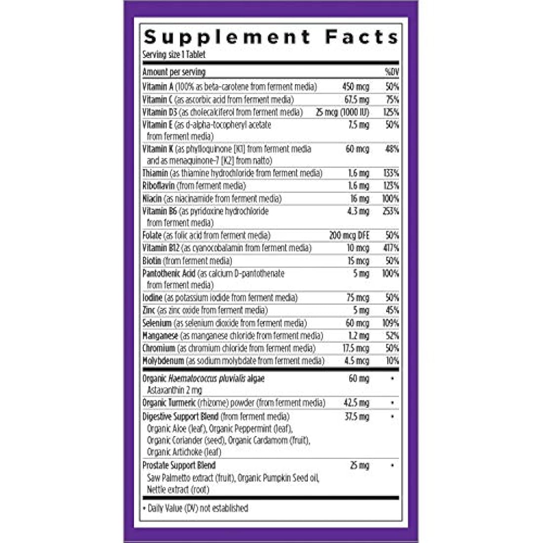 Nuevo Capítulo Multivitamínico para Hombres - Cada Hombre One Daily 55+ con Probióticos Fermentados + Alimentos Completos + Astaxantina + Ingredientes Orgánicos No OGM