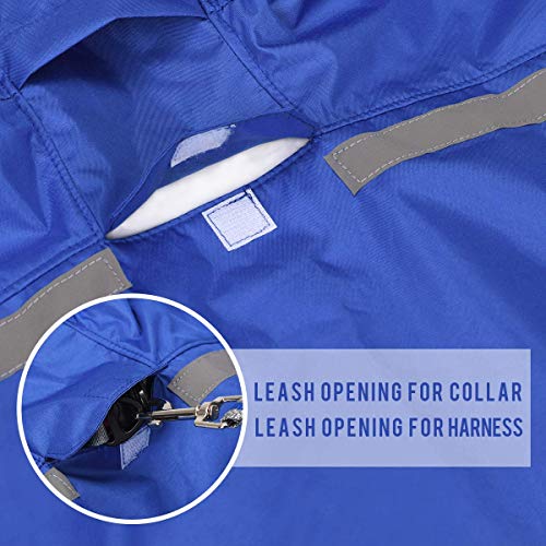 Chubasquero para perros con correa ajustable para el vientre y agujero para correa, sudadera con capucha con tira reflectante, impermeable, ligera, transpirable, poncho de lluvia para perros medianos y grandes, fácil de llevar