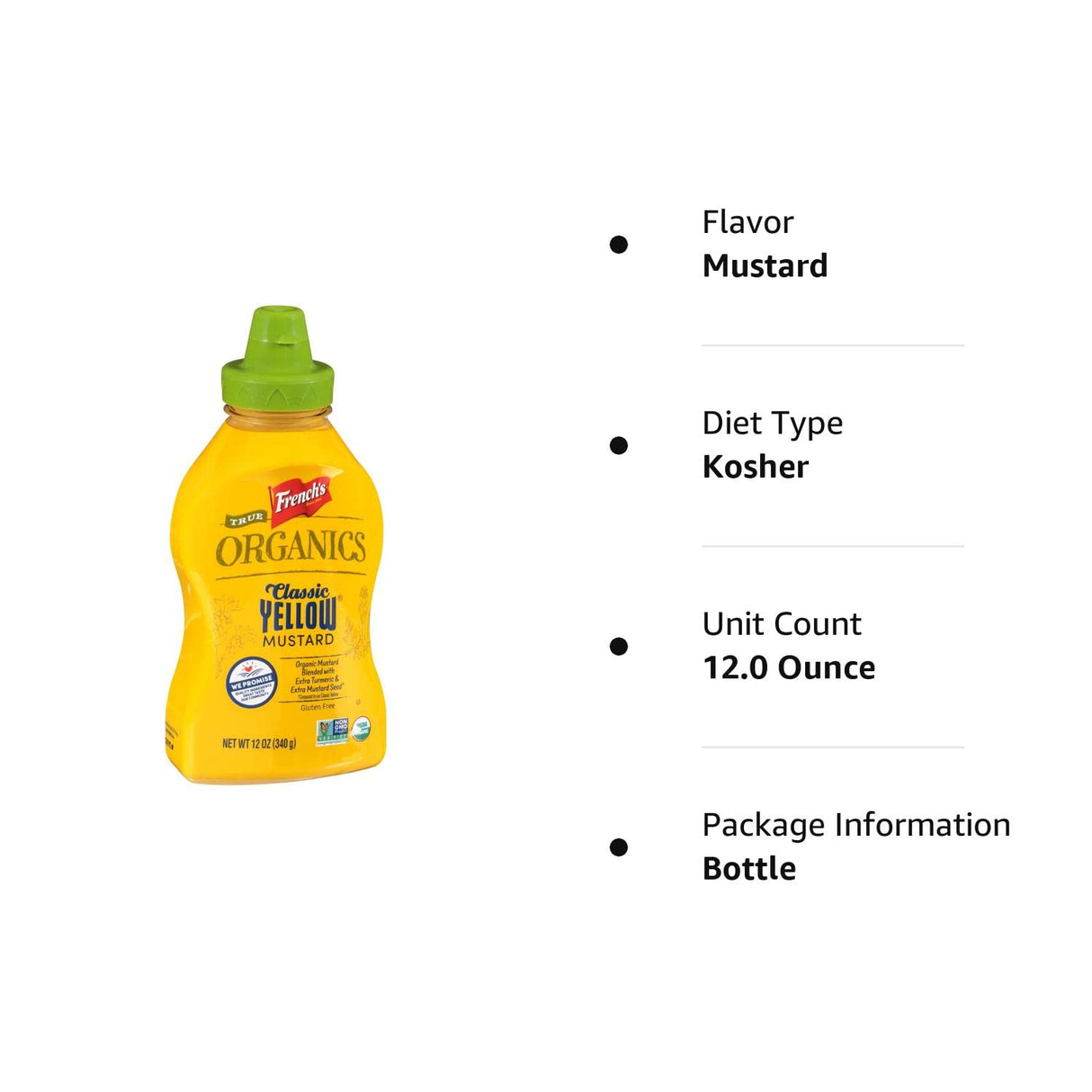 French's True Organics Classic - Mostaza amarilla, 12 onzas