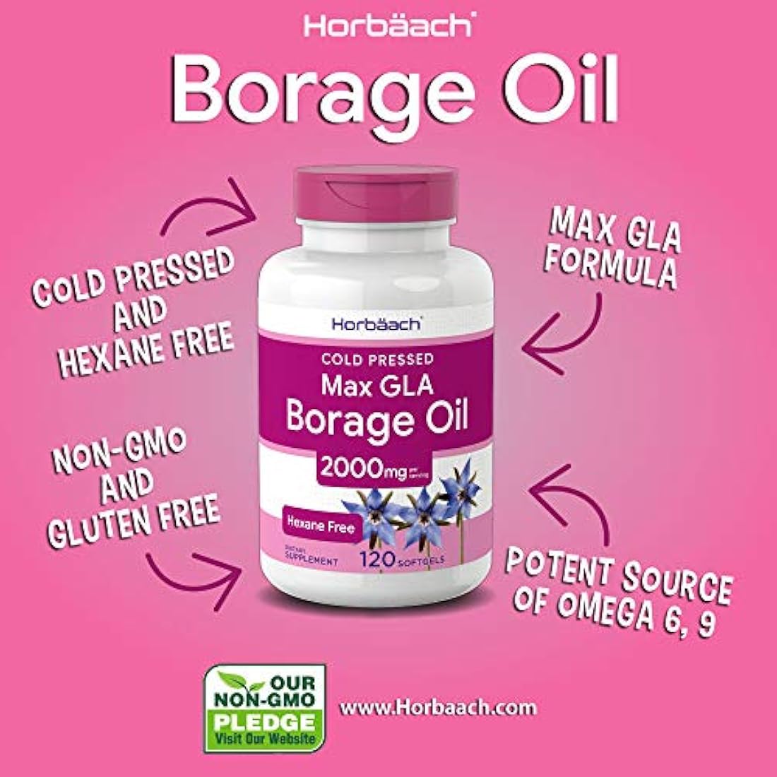 Horbaach Cápsulas de aceite de boraje 2000 mg 120 cápsulas