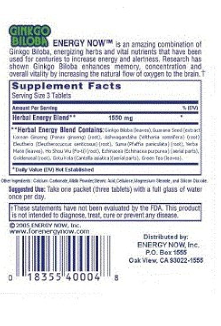 Enegry ahora Suplemento de hierbas 3tablets (24packets)