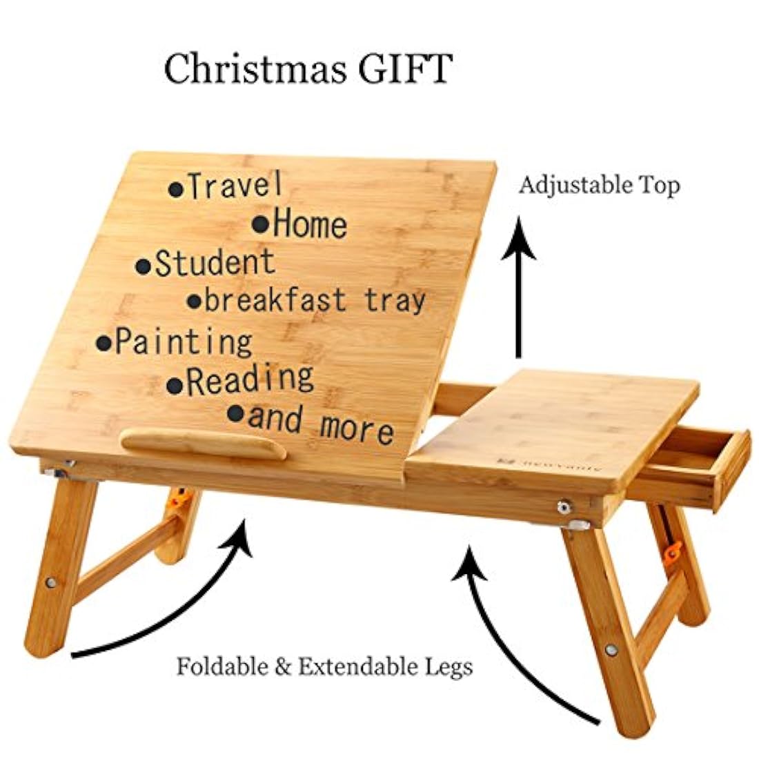 Mesa para ordenador portátil Nnewvante ajustable 100% bambú plegable bandeja para servir desayuno