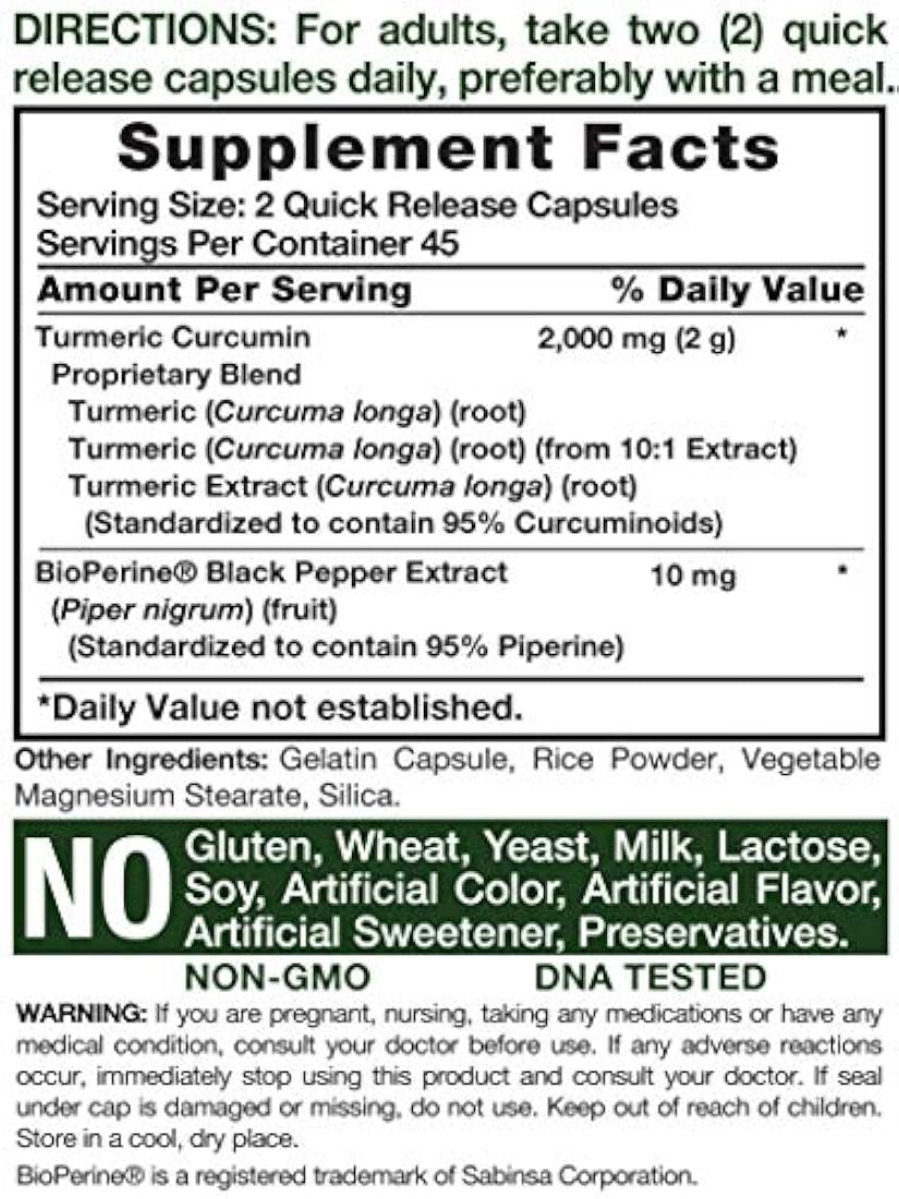 Horbaach Suplemento sin gluten de cúrcuma con bioperina