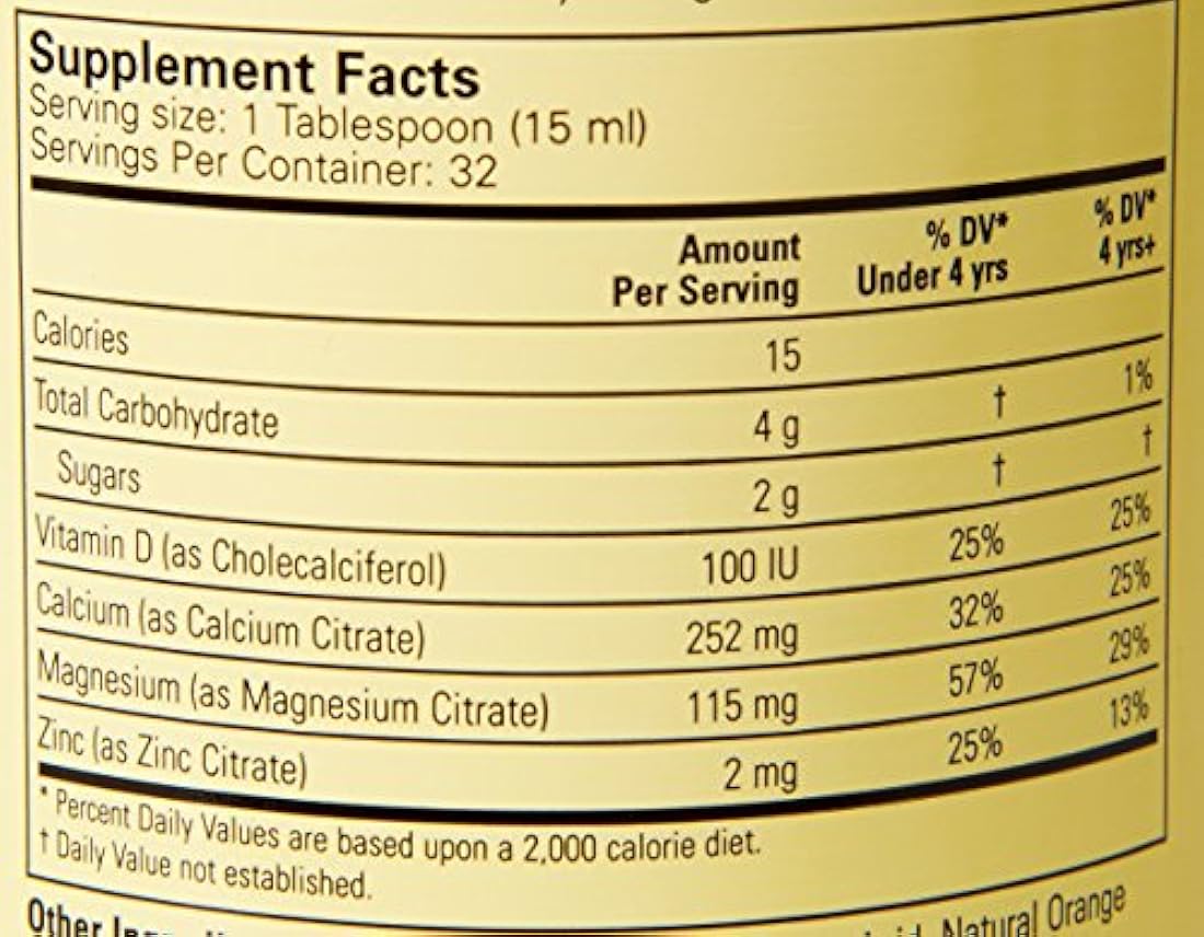 Calcio / Magnesio líquido sabor natural a naranja de 16 fl