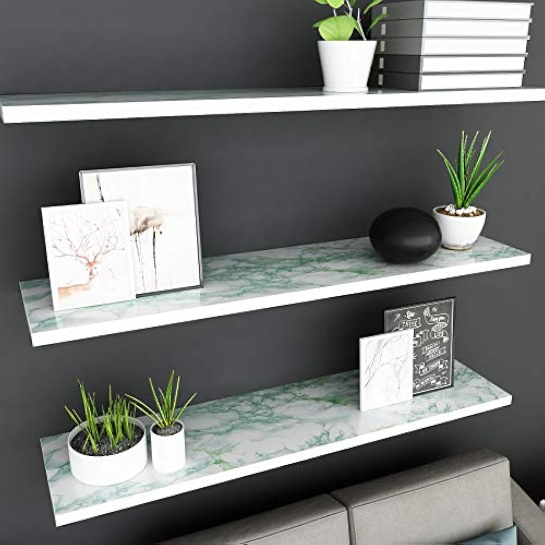 Papel vinilo adhesivo tipo mármol verde (15.74x118.11)