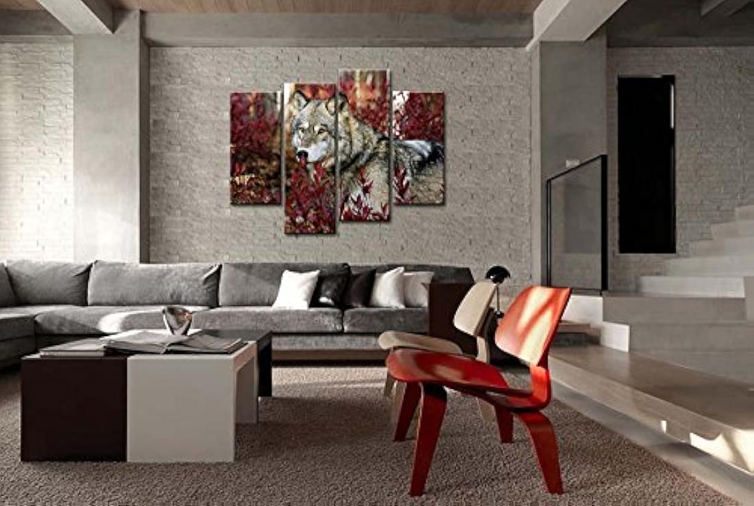 4 paneles de lienzo con impresiones artísticas de lobo