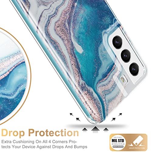ESDOT Funda para Samsung Galaxy S22, grado militar, prueba de caídas de 21 pies, resistente con diseños de moda para mujeres y niñas, funda protectora para Galaxy S22 de 6.1 pulgadas, mármol ópalo azul