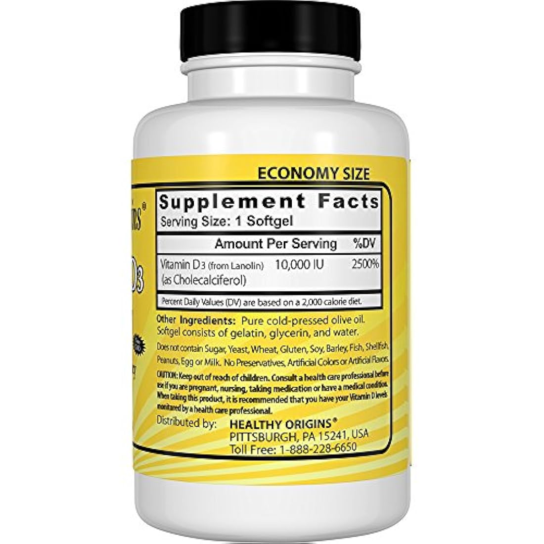 Healthy Origins Vitamina D3 Geles 10, 000 Lanolina, geles