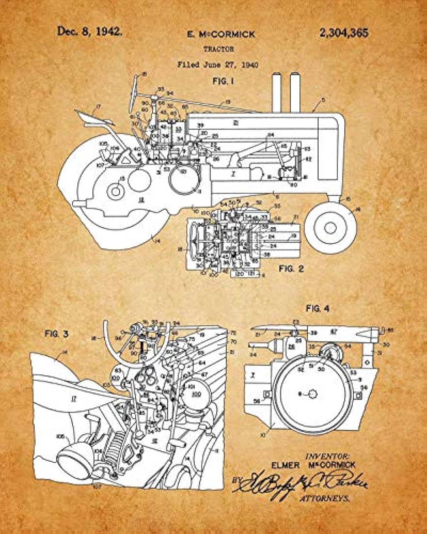 Impresiones de arte de pared de patente de tractores