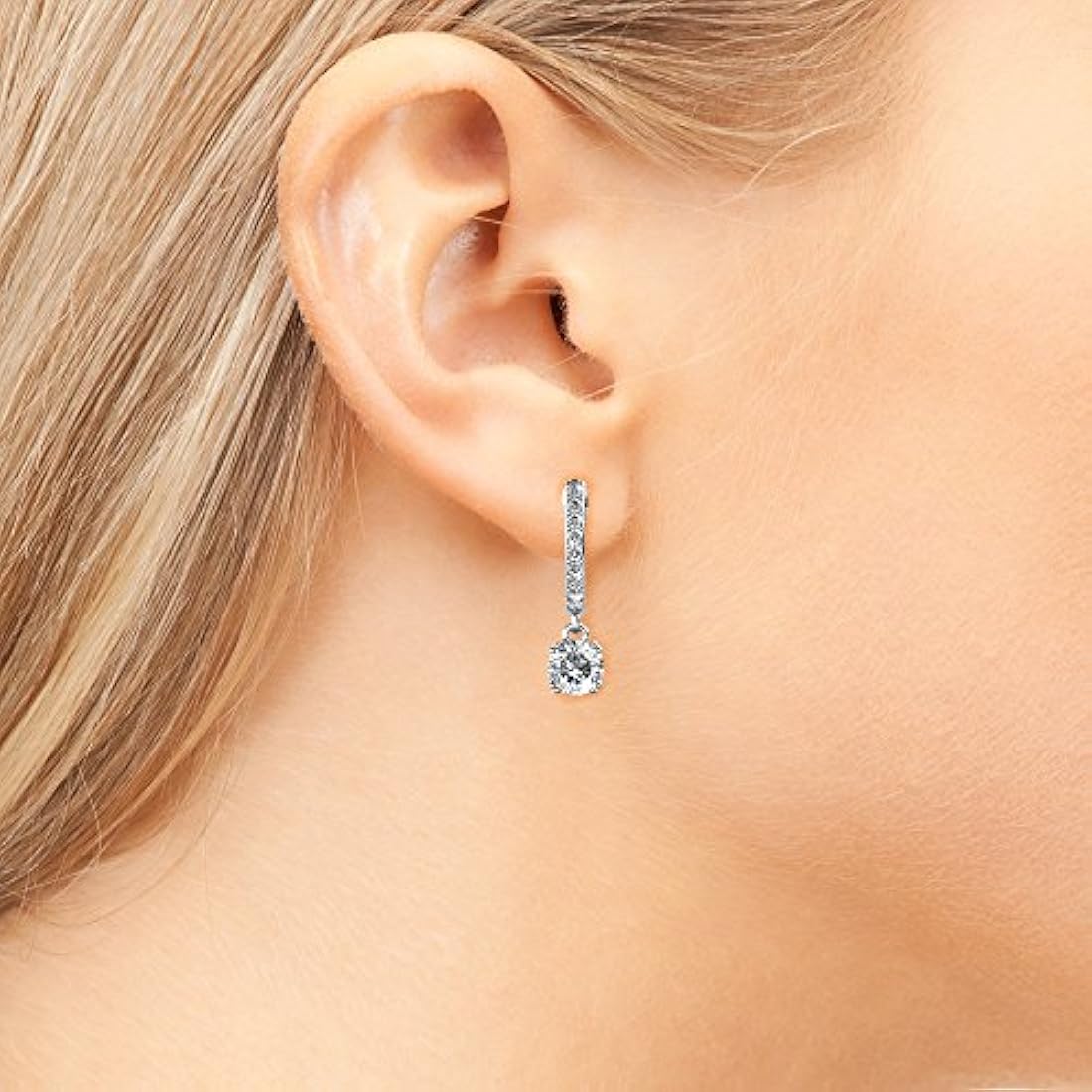 Cate and Chloe McKenzie - Pendientes colgantes de oro blanco de 18 quilates con cristales de Swarovski, pendientes colgantes de cristal solitario, los mejores pendientes de gota de plata para mujer, juego de canal, gota de herradura