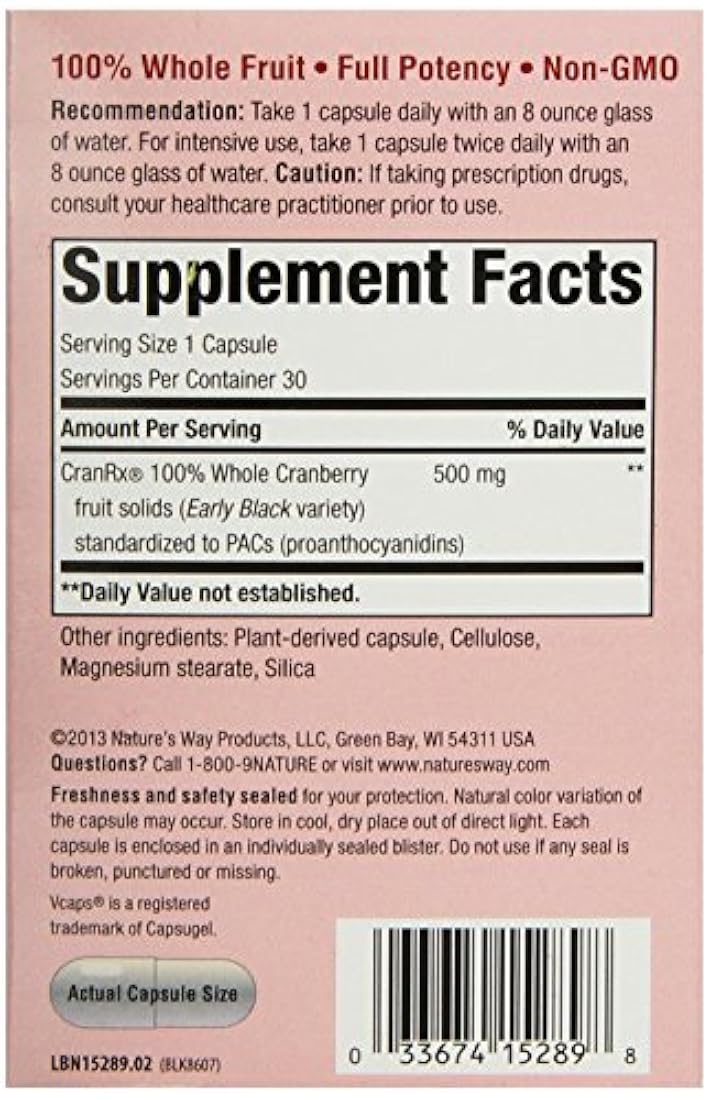 Nature's Way Cran rxbioactive, arándano, 30 Vcaps
