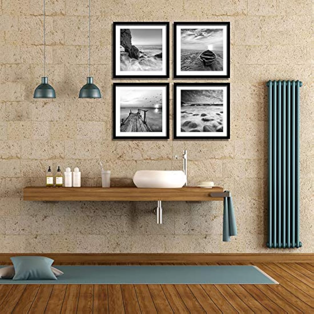 Englant juego de 4 paneles con paisaje marino y amanecer