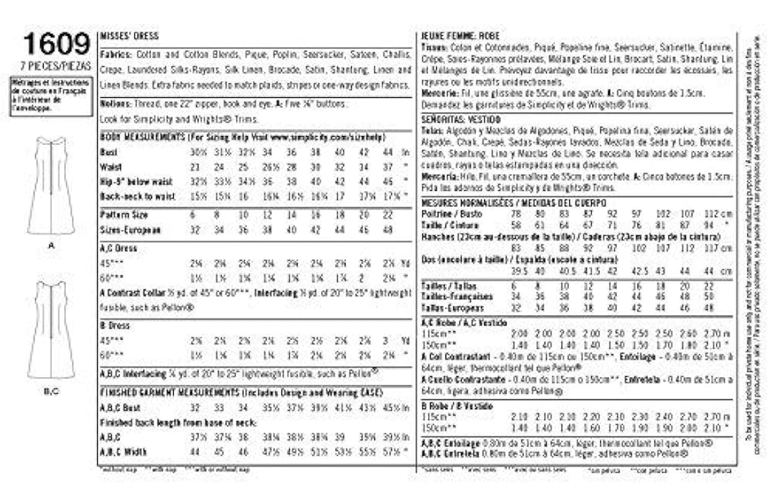 Simplicity - Patrón clásico Vestido, H5 (6 – 8-10 – 12 – 14)