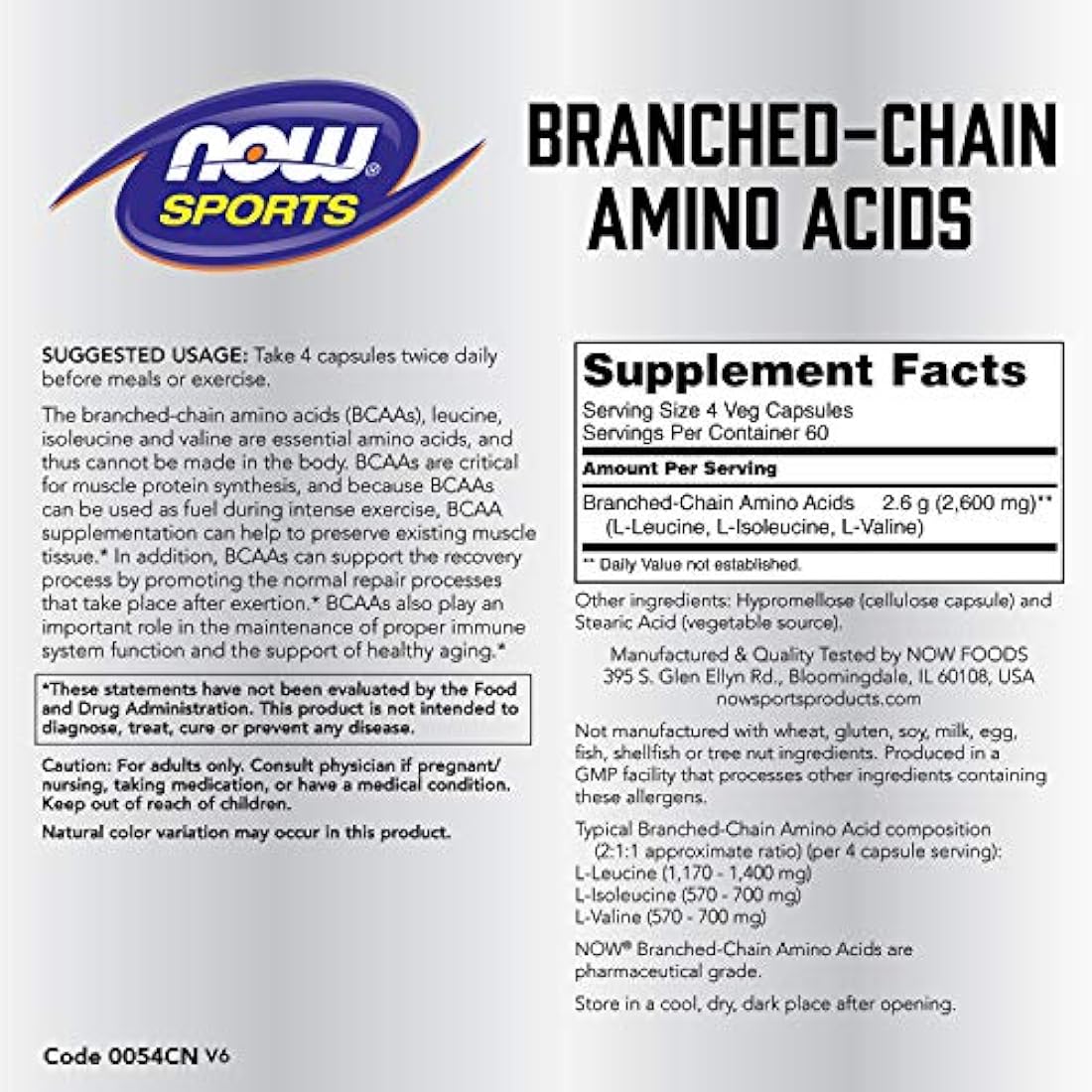 Cadena de aminoácidos Now Foods., 87480, 1, 1