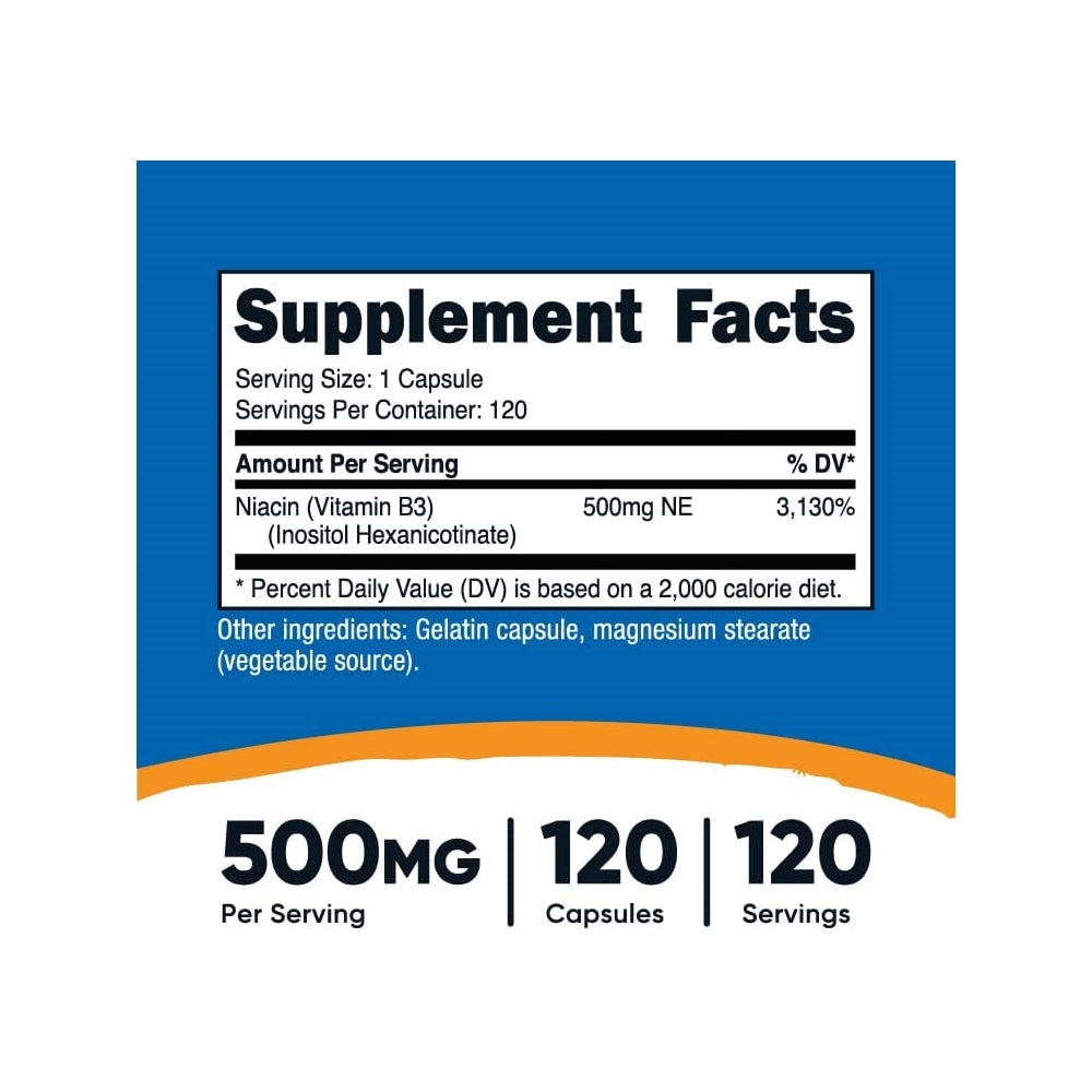 Suplemento niacina Inositol Hexanicotinato 500mg 120 cáp
