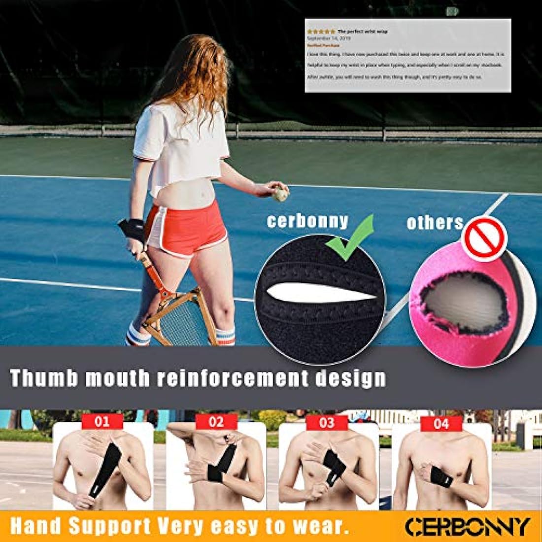 Muñequera para túnel carpiano, 2 unidades, color negro